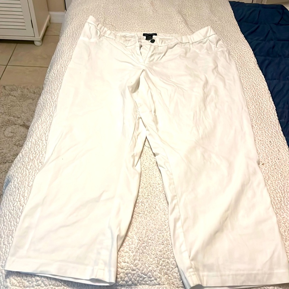Plus size 18 white pants.  Rayon, nylon and cotton blend.